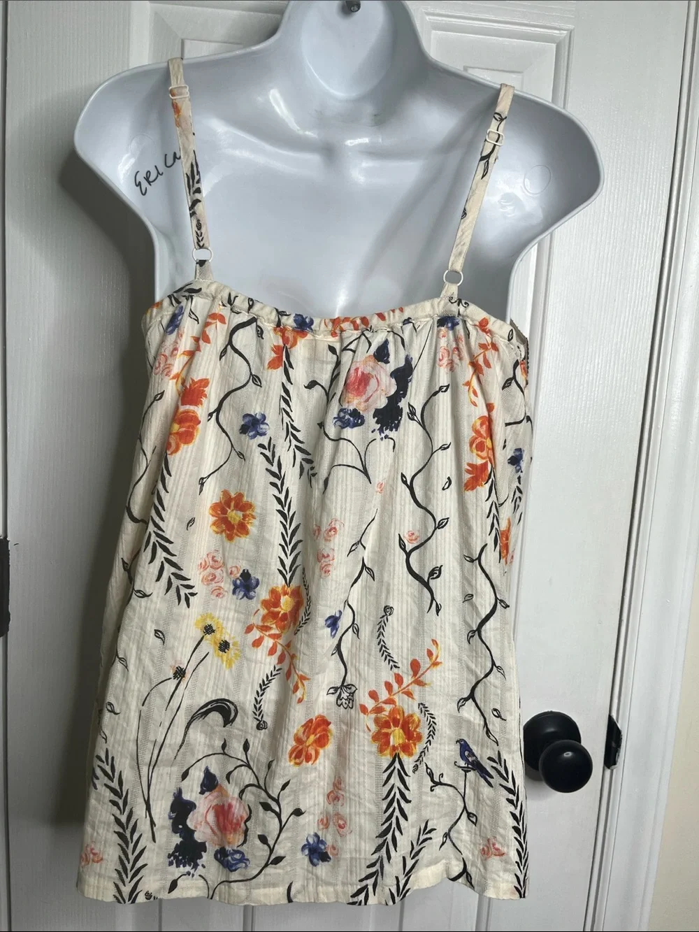 Anthropologie Lilka Mesh and Cream Floral Spaghetti Strap Tank Size Medium
